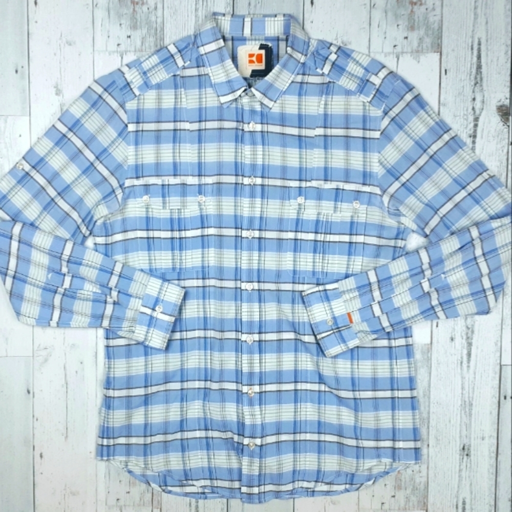 Hugo Boss Orange Shirt Plaid Long Sleeve Button Up Mens Large Slim Pockets NICE!